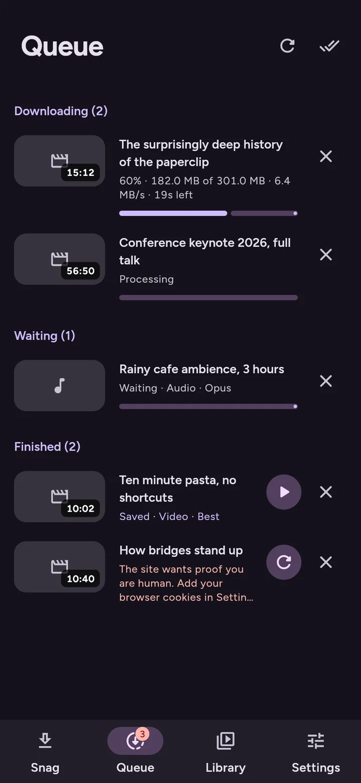 Download queue with progress